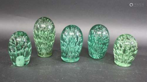 VICTORIAN GREEN GLASS DUMPS five various green glass dumps, ...