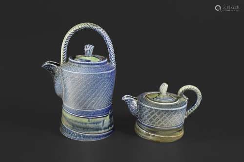 JANE HAMLYN (BORN 1940) a large stoneware salt glazed teapot...
