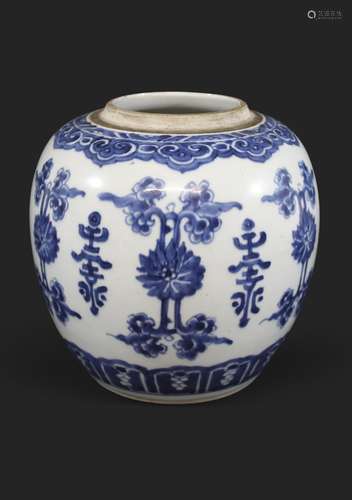 CHINESE GINGER JAR probably 18thc, a large porcelain blue an...