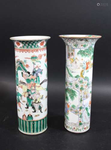 CHINESE FAMILLE VERTE VASE a sleeve vase painted with variou...
