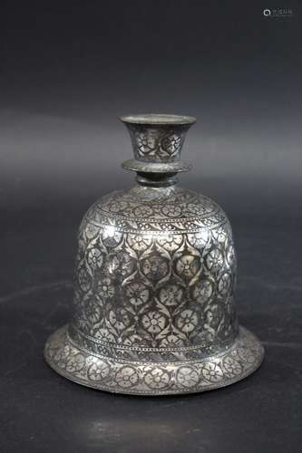 INDIAN ISLAMIC BIDRI HOOKAH BASE a 18th or 19thc bell shaped...