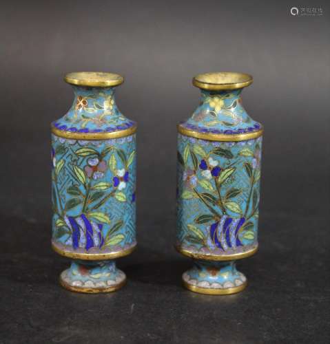 PAIR OF CHINESE CLOISONNE VASES - 19THC the small vases of c...