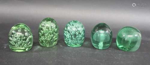 VICTORIAN GREEN GLASS DUMPS including three examples with sp...