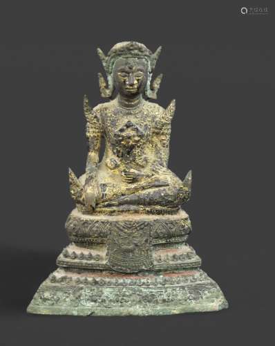 THAI GILT BRONZE BUDDHA probably 19thc, the figure seated in...