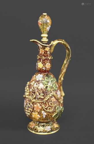 MOSER AMBERINA ENAMELLED GLASS EWER 19thc, the ovoid body gr...