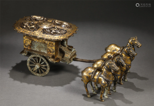 A CHINESE GOLD&SILVER DECORATED BRONZE HORSES &