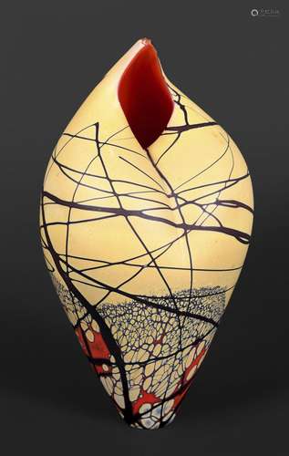 BRUCE MARKS STUDIO GLASS VASE - 'BIRD VASE' a contemporary g...