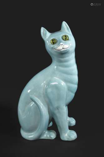 GALLE STYLE POTTERY CAT the large pottery cat with a turquoi...
