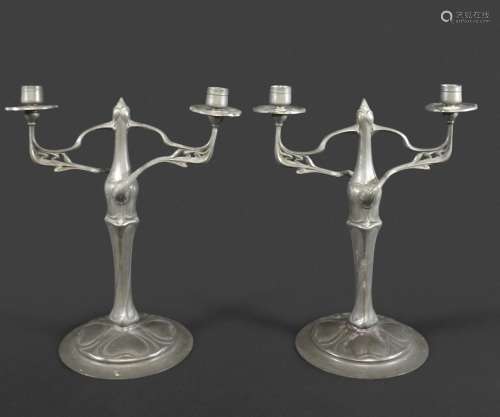 OSIRIS - PAIR OF ART NOUVEAU CANDELABRA a pair of twin branc...