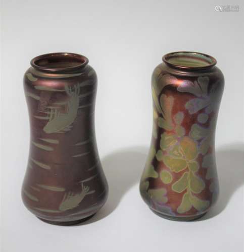 BURMANTOFT LUSTRE VASE a ruby lustre vase designed with fish...