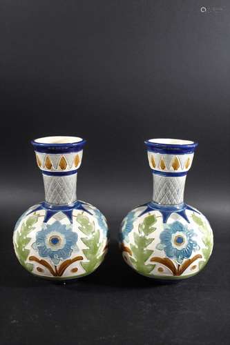 PAIR OF BURMANTOFT VASES with a tapering neck and globular b...