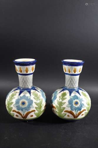 PAIR OF BURMANTOFT VASES with a tapering neck and globular b...