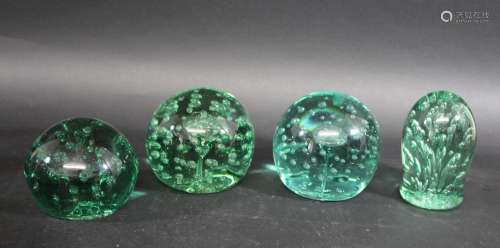 VICTORIAN GREEN GLASS DUMPS including 3 large globular shape...