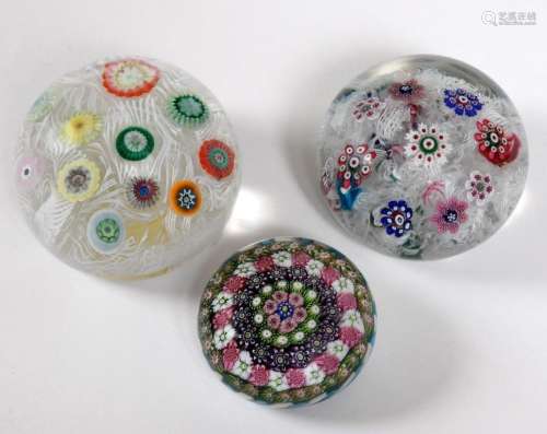 GLASS PAPERWEIGHTS including a millefiori and latticino weig...