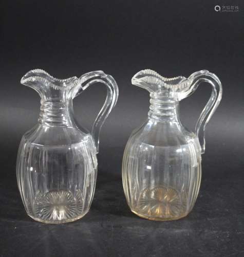 PAIR OF EARLY 19THC GLASS JUGS possibly for claret, the jugs...