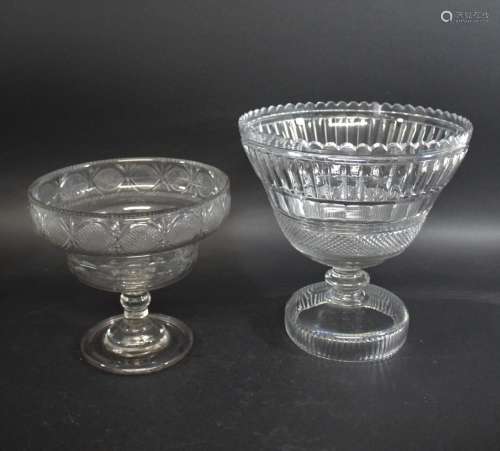 LARGE 19THC PEDESTAL CUT GLASS BOWL a large bowl of flared f...