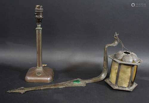 ART NOUVEAU HANGING LANTERN & WALL BRACKET a small metal lan...