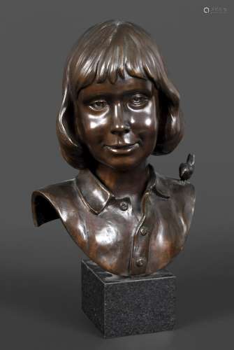 JOHN ROBINSON (1935-2007) - BRONZE BUST OF A GIRL a bronze b...