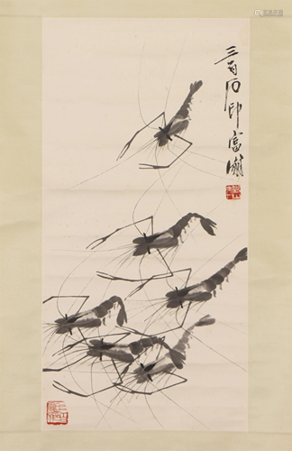 A CHINESE PAINTING OF SHRIMP