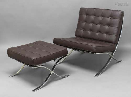 BARCELONA CHAIR & MATCHING STOOL after Mies Van Der Rohe, th...