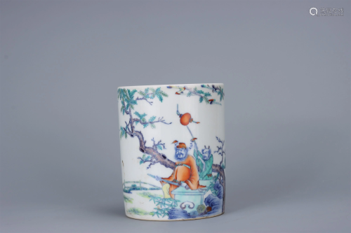 A Chinese Dou-Cai Porcelain Brush Pot