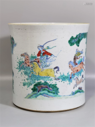 A Chinese Dou-Cai Porcelain Brush Pot