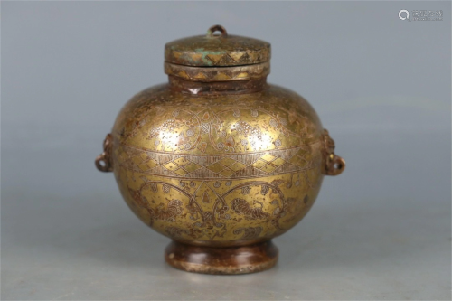 A Chinese Bronze Jar with Gold and Silver Inlaid