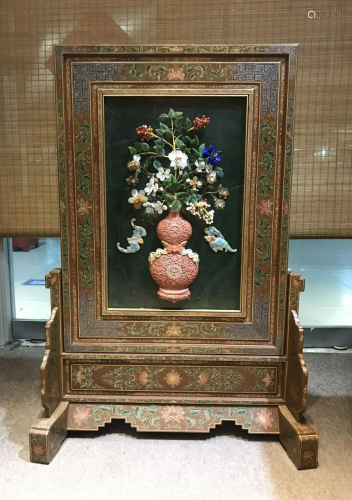 A Chinese Carved Jade Table Screen