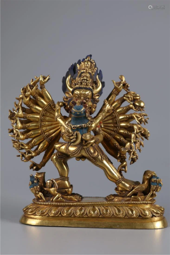 A GILT BRONZE YAMANTAKA EMBODIMENT BUDDHA STATUE