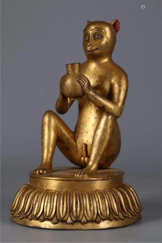 A GILT BRONZE MYTHICAL MONKEY STATUE