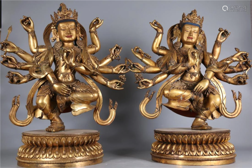 A SET OF GILT BRONZE BODHISATTVA BUDDHA STATUES