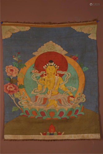 A SILK GUANYIN BODHISATTVA BUDDHA THANGKA