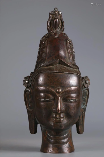 A BRONZE BODHISATTVA BUDDHA HEAD BUST SCULPTURE