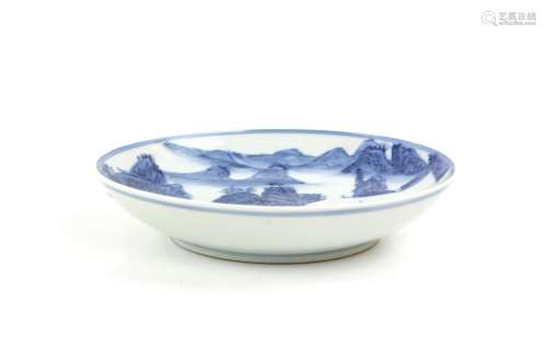 Chinese blue and white saucer dish decorated with Shanshui l...