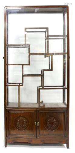 20th century Chinese hardwood display cabinet with glazed se...