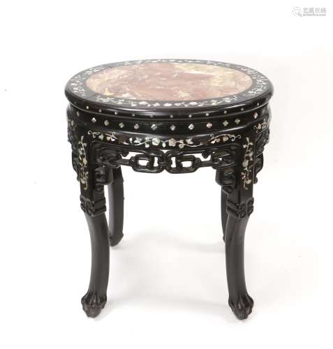 Early 20th century Chinese rosewood oval table with marble t...