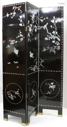 20th century Chinese four fold screen with painted and mothe...