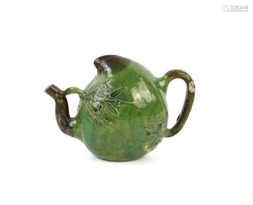 Chinese pottery Cadogan peach shaped teapot with applied pru...