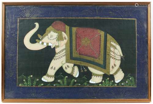 Indian painting of a ceremonial Elephant, gouache on fabric,...