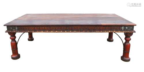 Reclaimed teak Takhat on painted supports (Rajasthan), 147cm...