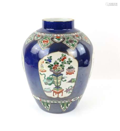 Late 19th/early 20th century Chinese blue ground ovoid vase ...