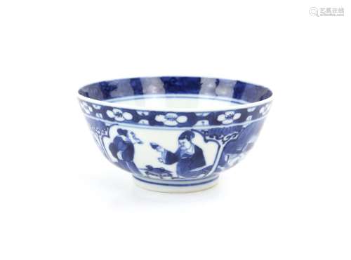 Chinese blue and white bowl decorated with figures and lands...