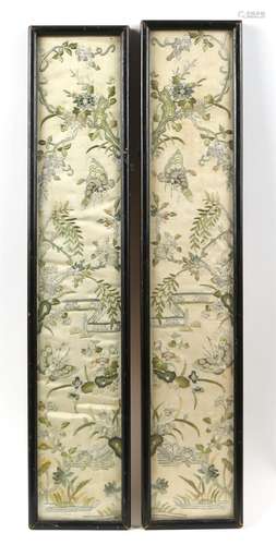 Pair of Chinese silk embroidered sleeve panels with butterfl...