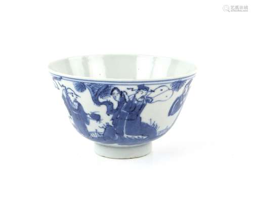 Chinese blue and white bowl, 19th century, with people in a ...
