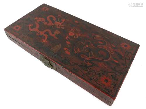 Chinese red and black lacquered box decorated with dragons, ...