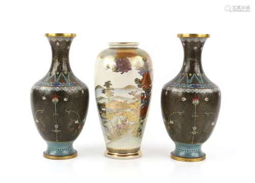 Pair of 20th century Chinese cloisonne vases with floral dec...