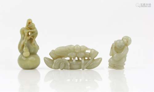 Three Chinese carved jades, comprising one as a bird and lot...