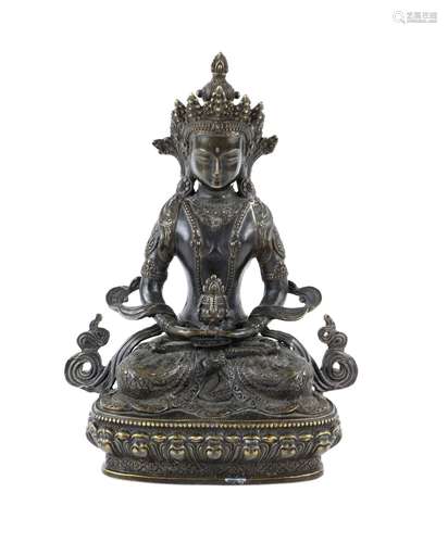 Cast bronze Chinese figure seated on a lotus throne, 22.5cm ...