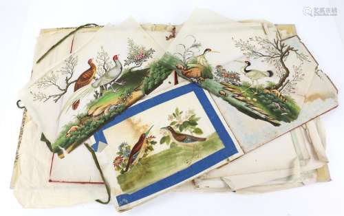 Folder containing 10 Chinese very fine paintings of birds. W...