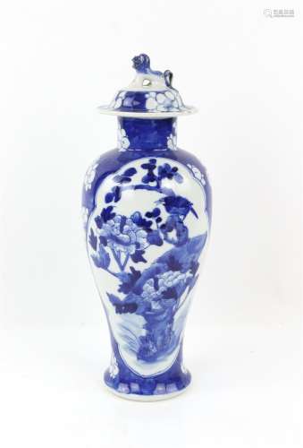 Chinese blue and white vase and cover decorated with panels ...